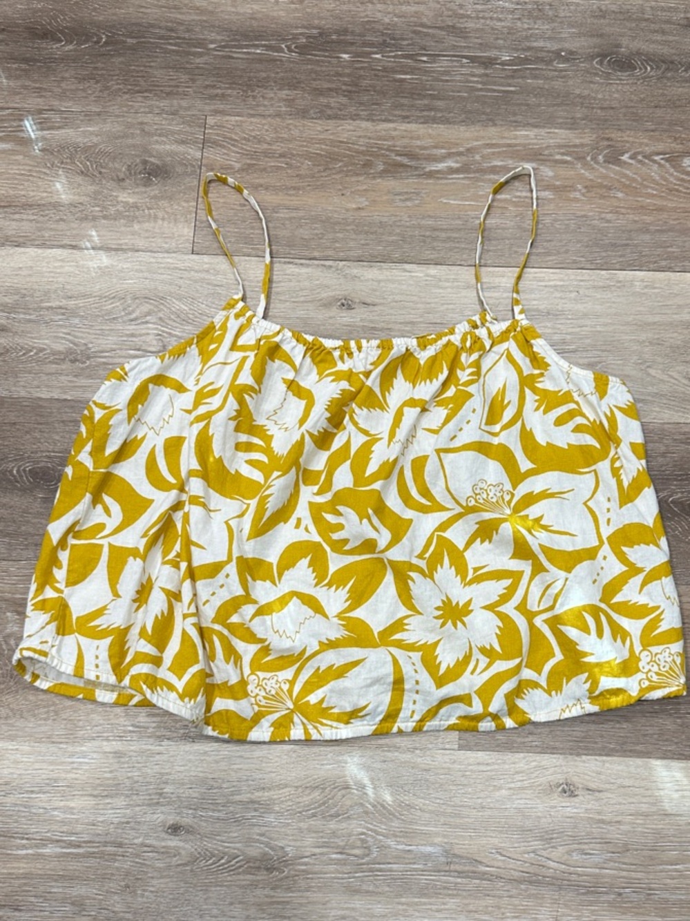 Madewell White and Mustard Yellow Floral Cami